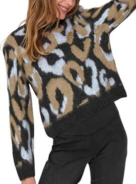 Jersey Only Wild animal print azul y camel para mujer