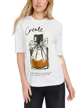 Camiseta Only Katie Create blanco perfume para mujer