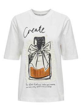 Camiseta Only Katie Create blanco perfume para mujer