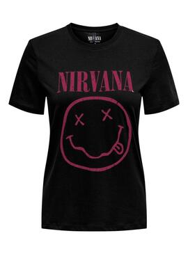 Camiseta Only Nirvana negro y rosa para mujer