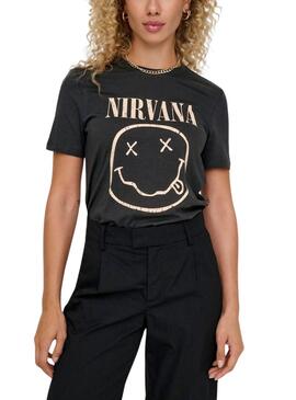 Camiseta Only Nirvana gris y amarillo para mujer