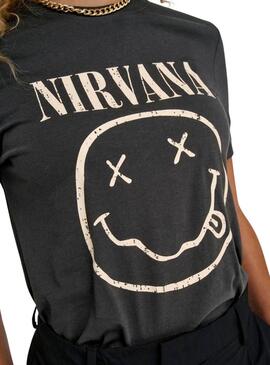 Camiseta Only Nirvana gris y amarillo para mujer