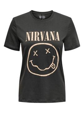 Camiseta Only Nirvana gris y amarillo para mujer