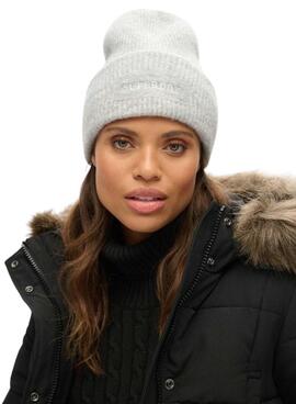 Gorro Superdry de punto canalé gris para mujer