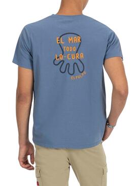 Camiseta El Pulpo bordado EL MAR TODO LO CURA azul para hombre