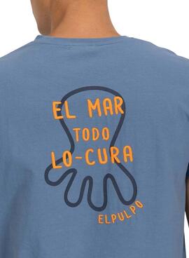 Camiseta El Pulpo bordado EL MAR TODO LO CURA azul para hombre