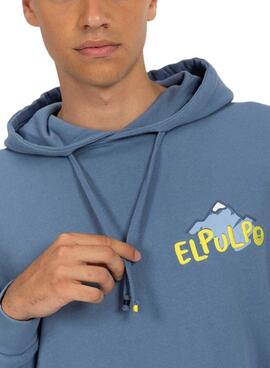 Sudadera El Pulpo capucha estampado montañas azul para hombre