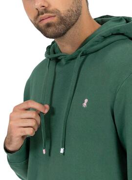 Sudadera El Pulpo capucha verde bordado para hombre