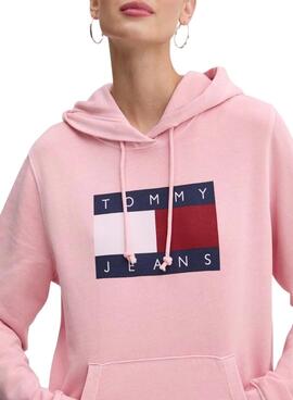 Sudadera Tommy Jeans Reg Flag rosa para mujer