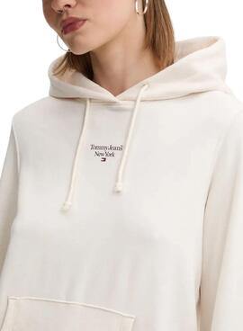 Sudadera Tommy Jeans Essential logo con capucha beige para mujer