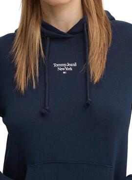 Sudadera Tommy Jeans Essential logo con capucha marino para mujer