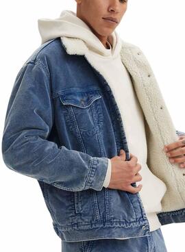 Chaqueta Levis Trucker sherpa de pana azul para hombre