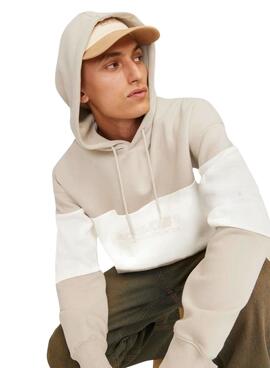 Sudadera Jack and Jones Elegacy Blocking con capucha beige para hombre