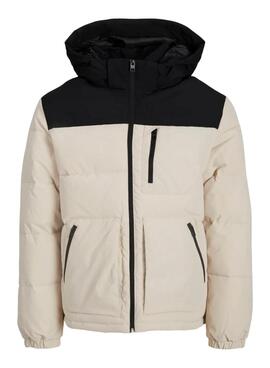 Chaqueta acolchada Jack and Jones Eotto beige y negra para hombre