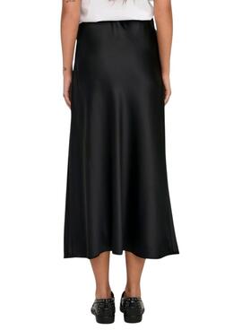 Falda Only Elma midi negro satinada para mujer