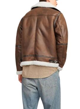 Chaqueta aviador Jack and Jones marrón borreguillo para hombre