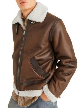 Chaqueta aviador Jack and Jones marrón borreguillo para hombre