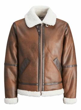 Chaqueta aviador Jack and Jones marrón borreguillo para hombre