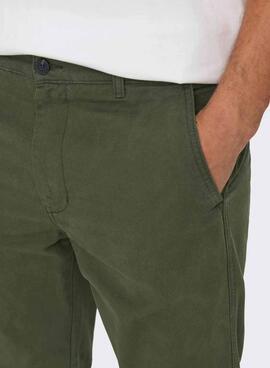 Pantalón chino Only and Sons verde para hombre