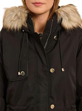 Parka Naf Naf Bupark negro para mujer