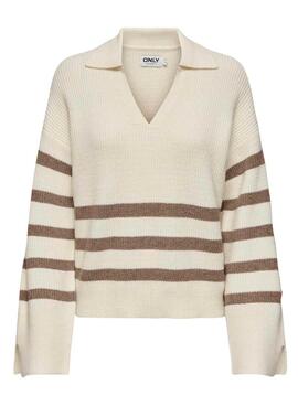 Jersey Only Monna A Rayas Beige para mujer