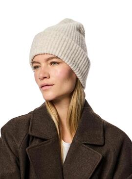 Gorro Pieces Moella beige para mujer