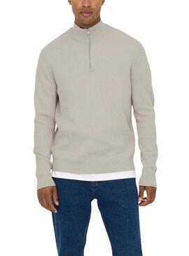 Jersey Only and Sons Phil cremallera beige para hombre