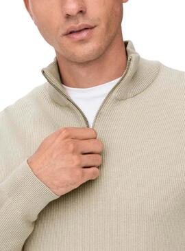 Jersey Only and Sons Phil cremallera beige para hombre