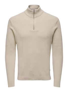 Jersey Only and Sons Phil cremallera beige para hombre