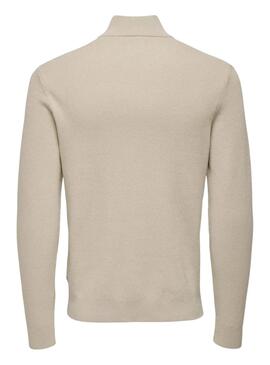 Jersey Only and Sons Phil cremallera beige para hombre