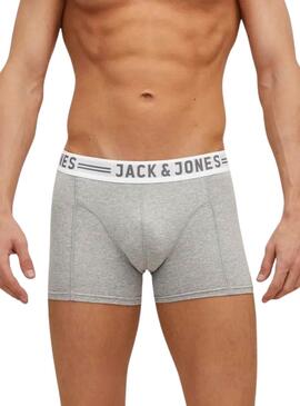 Pack 3 Calzoncillos Jack and Jones Sense negro gris y blanco para hombre