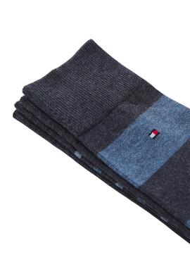 Caja regalo 5 calcetines Tommy Hlfiger rayas y lunares gris para hombre