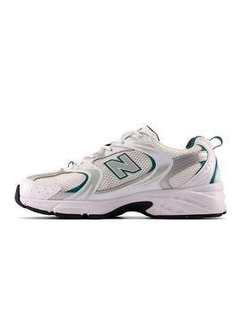 Zapatillas New Balance 530 blanco con verde y plata para mujer