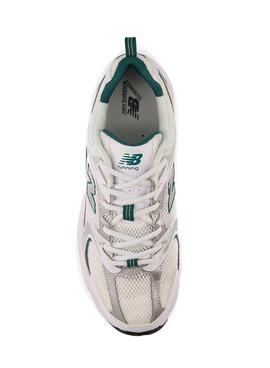 Zapatillas New Balance 530 blanco con verde y plata para mujer