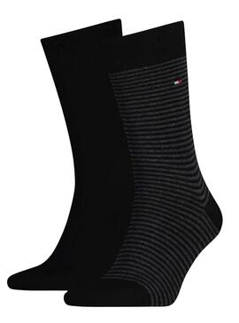 Pack 2 calcetines Tommy Hlfiger rayas negro para hombre