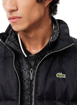 Chaqueta acolchada Lacoste jacquard monograma negro para hombre