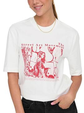 Camiseta Only Carol Art blanco y rojo para mujer