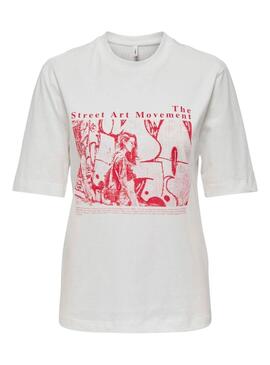 Camiseta Only Carol Art blanco y rojo para mujer