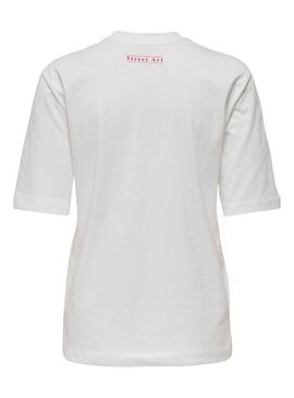 Camiseta Only Carol Art blanco y rojo para mujer