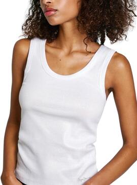 Camiseta Pepe Jeans Lacey canalé blanco para mujer