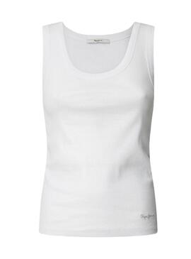 Camiseta Pepe Jeans Lacey canalé blanco para mujer