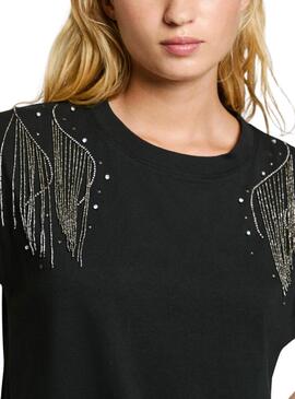 Camiseta Pepe Jeans Lydia con strass negro para mujer