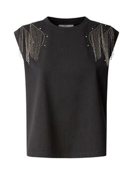 Camiseta Pepe Jeans Lydia con strass negro para mujer