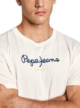 Camiseta Pepe Jeans Eggo blanco logo azul para hombre