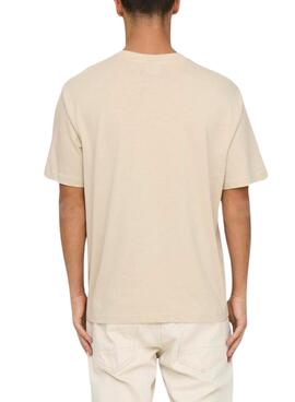 Camiseta Only and Sons Oasis Cartoon beige para hombre