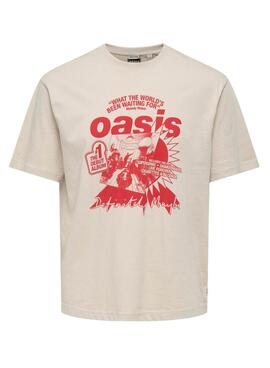 Camiseta Only and Sons Oasis Cartoon beige para hombre