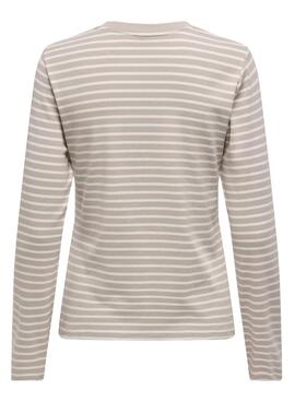 Camiseta Only Lyon beige y blanco para mujer