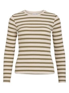 Camiseta Vila Viamelie verde y beige para mujer