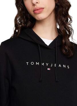 Sudadera Tommy Jeans Linear capucha negro para mujer