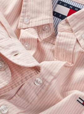 Camisa Tommy Jeans Stripe Oxford rosa para hombre